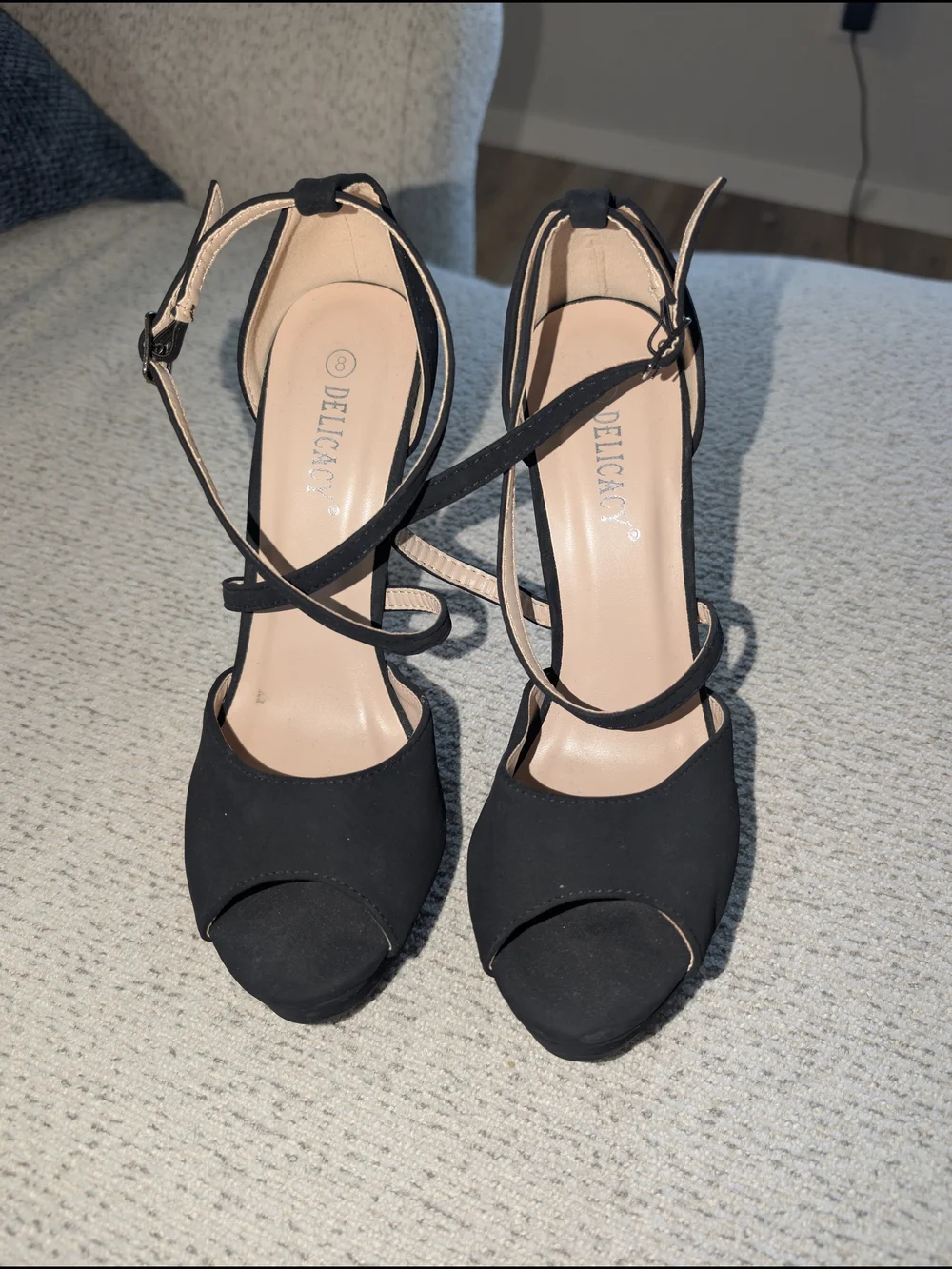NEW Black Strappy Peep-Toe High Heels